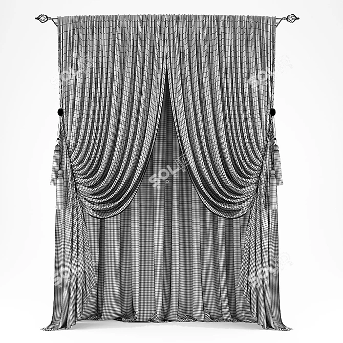 Elegant White Window Curtains 3D model image 2