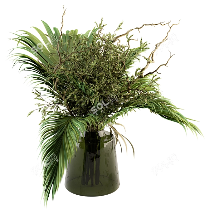 Tropical Elegance: Green Palm Bouquet 3D model image 1