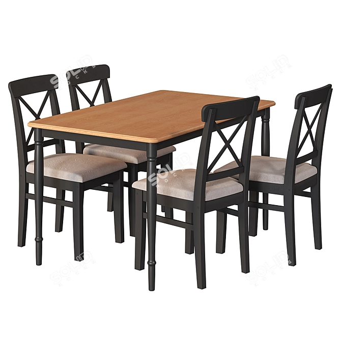 Modern Black and White Ikea Table and Chair Set 3D model image 2