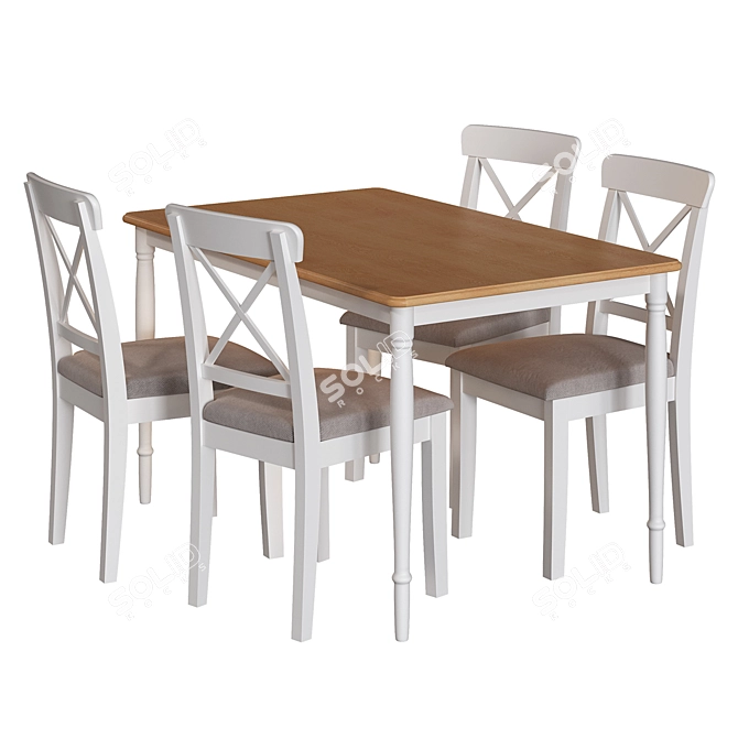 Modern Black and White Ikea Table and Chair Set 3D model image 3