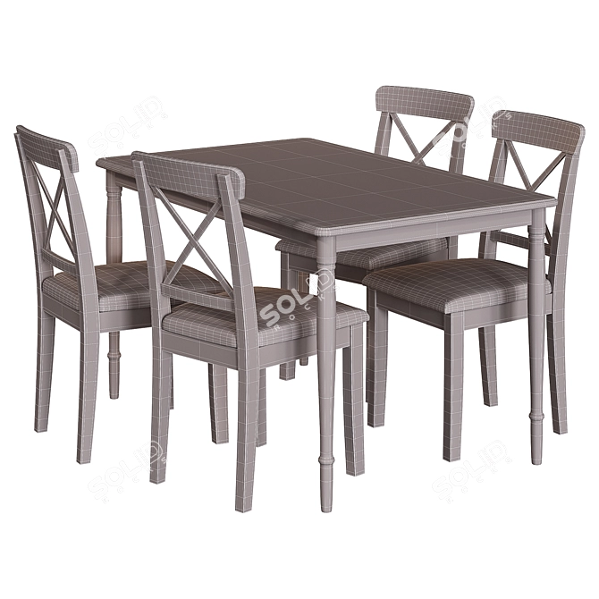 Modern Black and White Ikea Table and Chair Set 3D model image 6