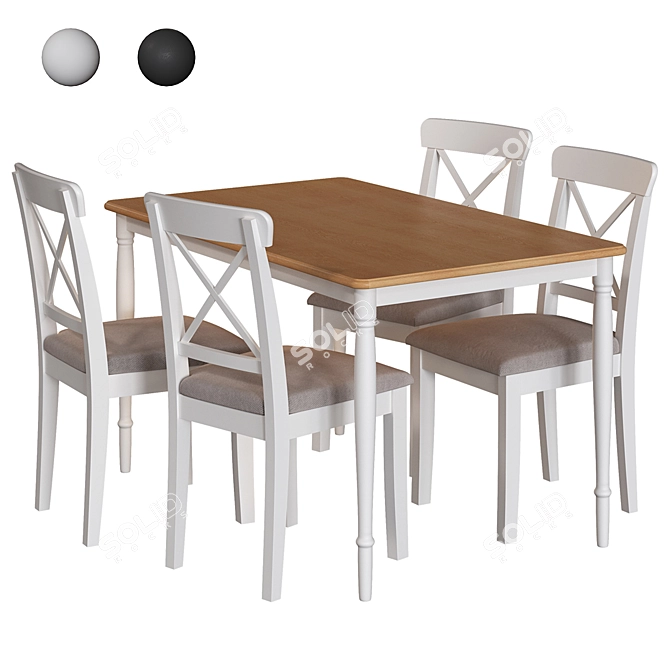 Modern Black and White Ikea Table and Chair Set 3D model image 9