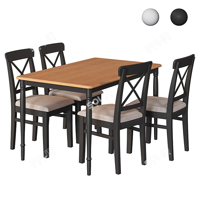 Modern Black and White Ikea Table and Chair Set 3D model image 10