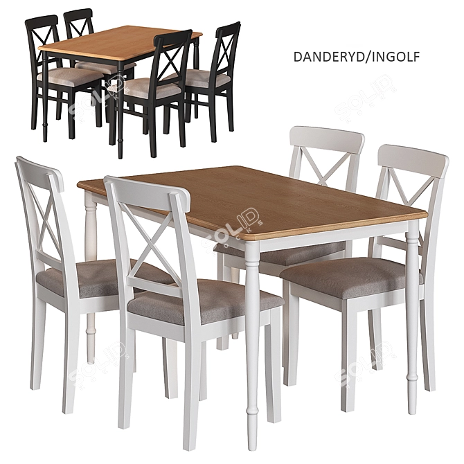 Modern Black and White Ikea Table and Chair Set 3D model image 11