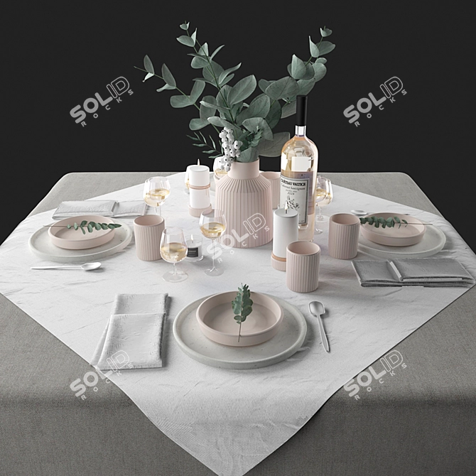 Elegant Dining Set - 1200x1200mm 3D model image 1