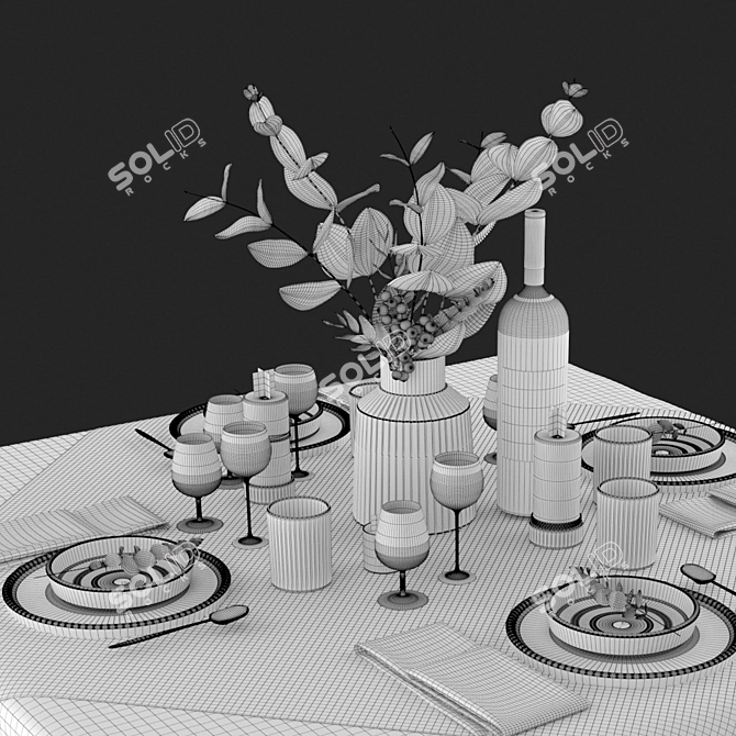 Elegant Dining Set - 1200x1200mm 3D model image 3
