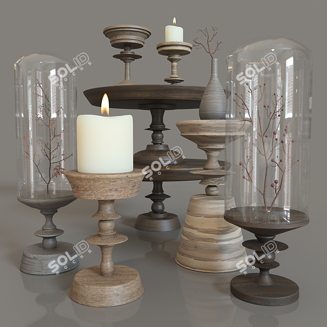 Rustic Wood Vase Set 3D model image 1