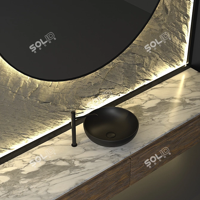 Luxury Marble and Wood Bathroom Set 3D model image 2