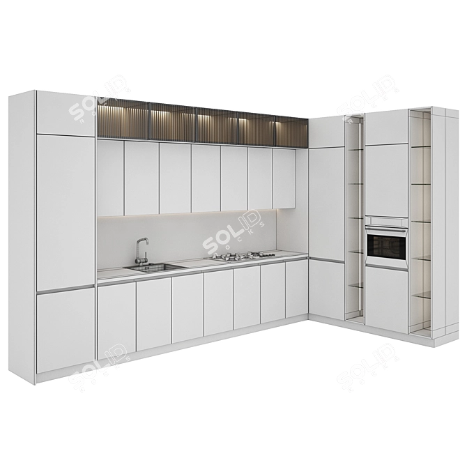 Modern Kitchen Set 063: Gas Hob, Oven, Sink & Hood 3D model image 6