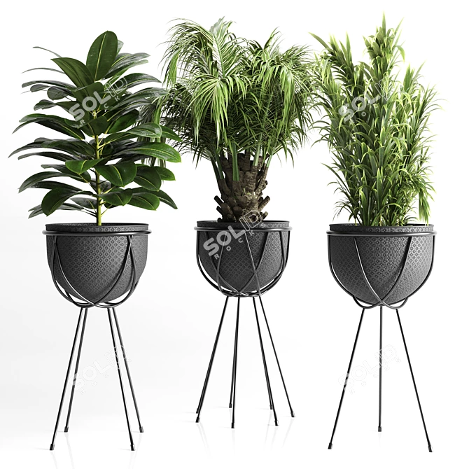 Unique Collection: Metal Vase with Indoor Plant 3D model image 1