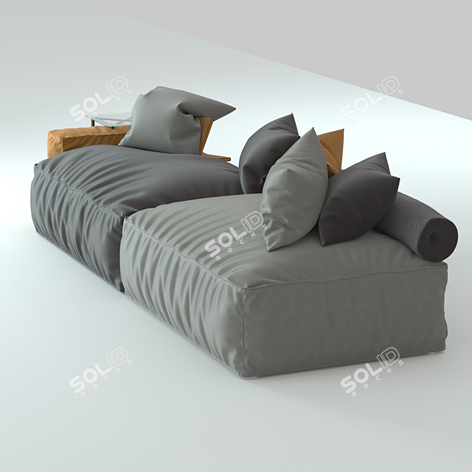 Modular Sofa with Nubuck Armrests & Glass Coffee Table 3D model image 2