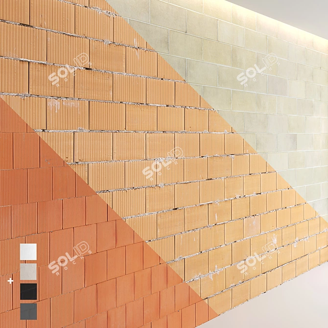 High-Quality Block Wall Set 3D model image 1
