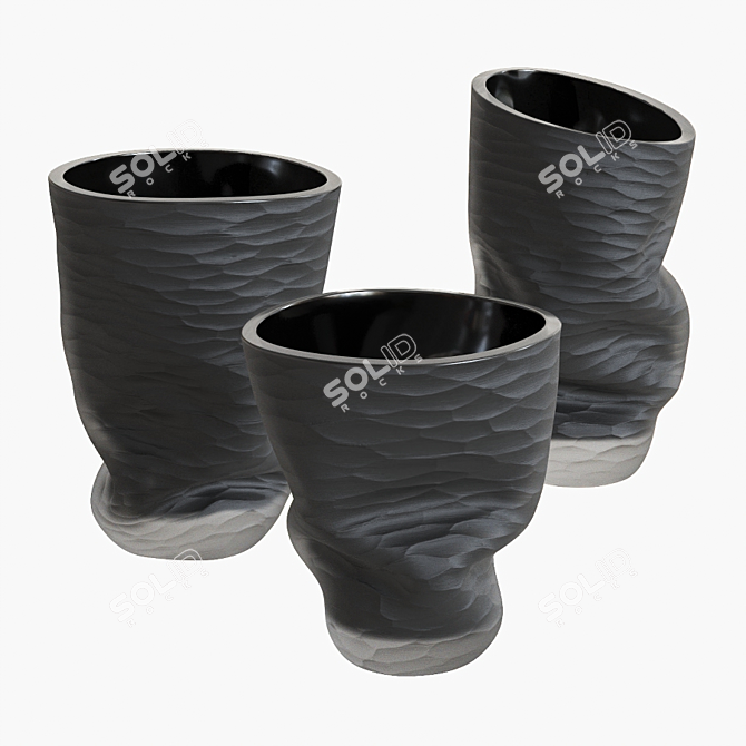 Sleek Black Glass Vases 3D model image 1