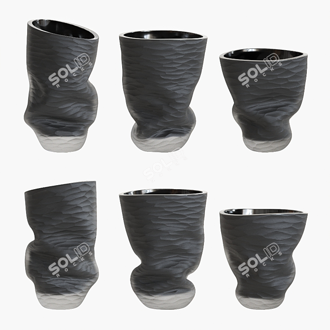 Sleek Black Glass Vases 3D model image 2