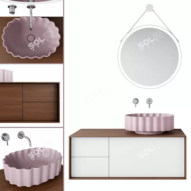 Elegant Conchiglia Washbasin & Atollo Cabinet 3D model image 1