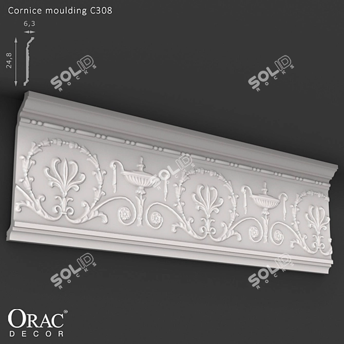 Classic Cornice C308 - Unique Decor for Your Space 3D model image 1