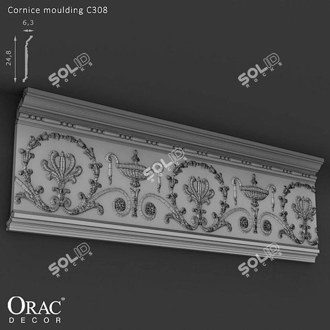 Classic Cornice C308 - Unique Decor for Your Space 3D model image 2