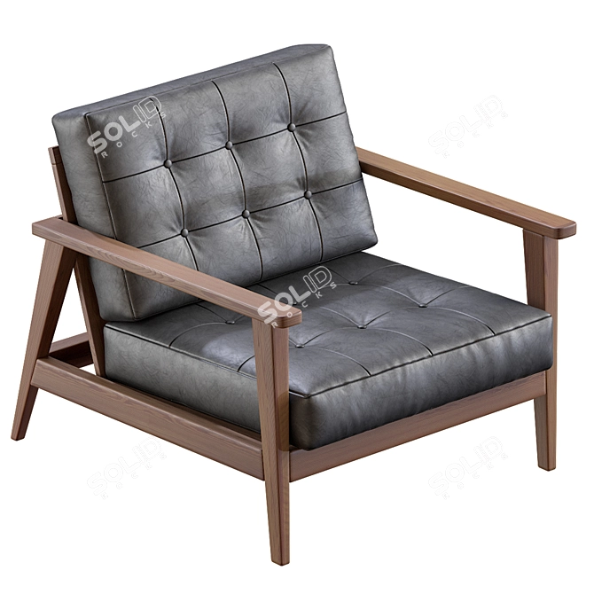 Mid Century Black Leather Armchair 3D model image 2