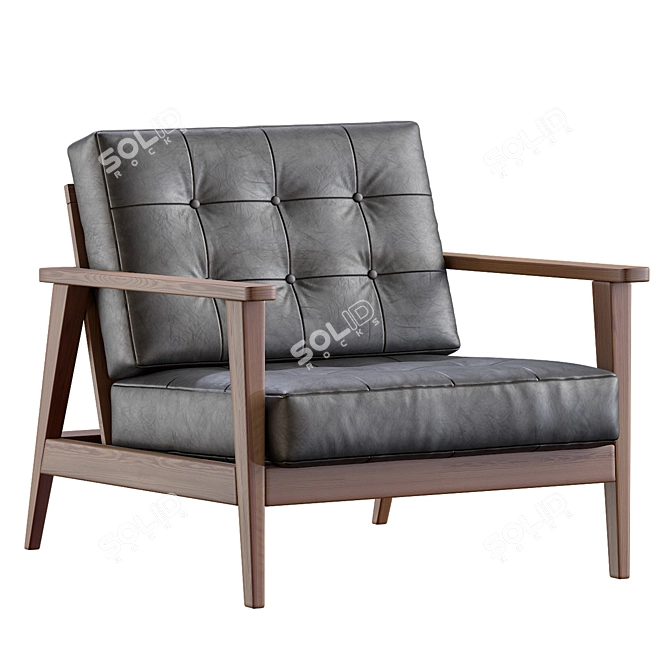 Mid Century Black Leather Armchair 3D model image 3