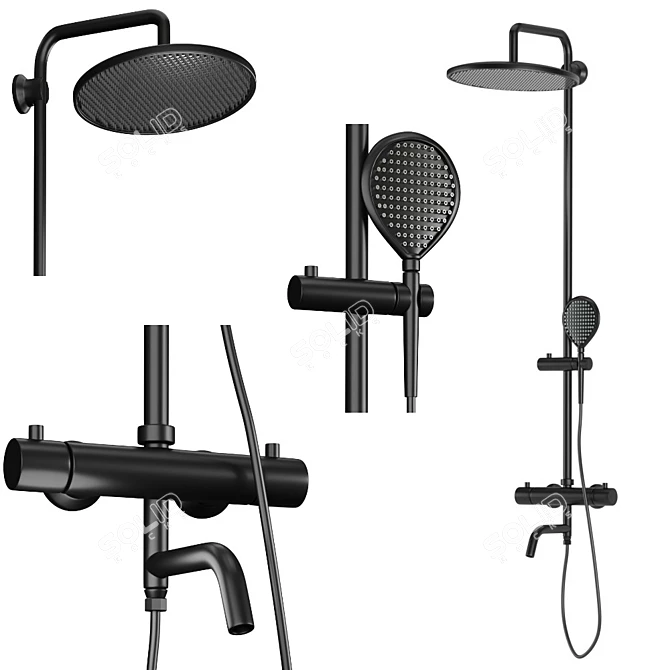 Gappo Black Thermostatic Shower System 3D model image 1