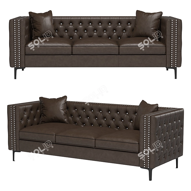 Luxury Leather Square Arm Sofa 3D model image 1