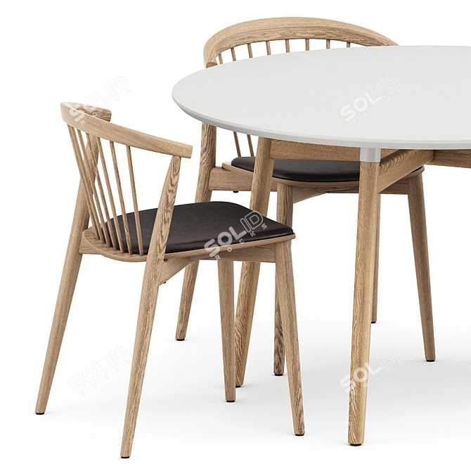 Modern Wood Chairs & Round Table 3D model image 2