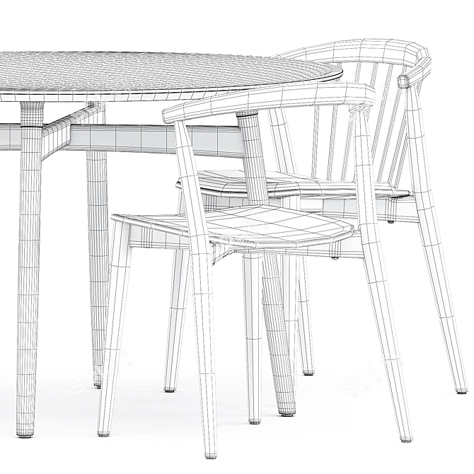 Modern Wood Chairs & Round Table 3D model image 5