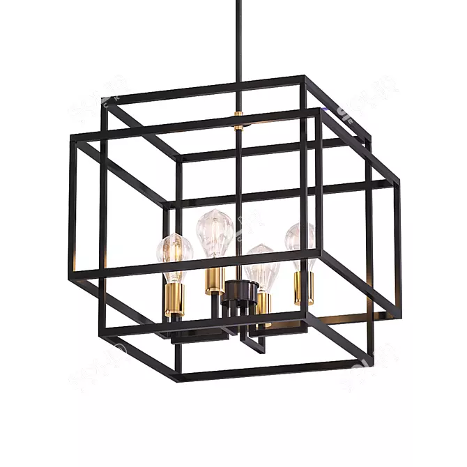 Modern Steel Cube Pendant Light 3D model image 1