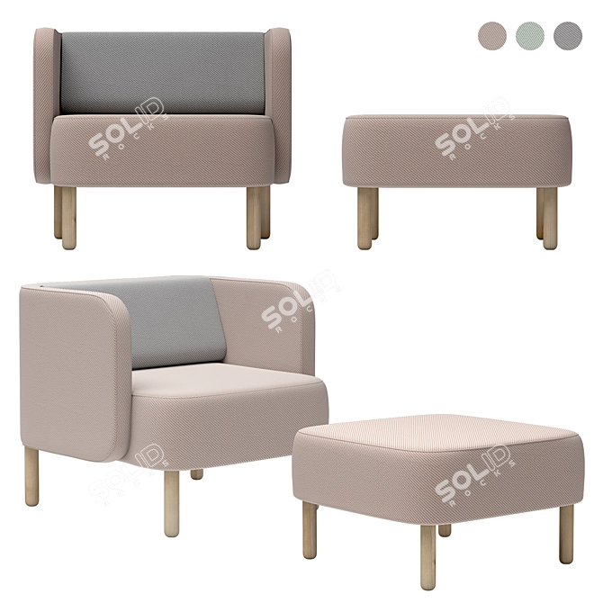  Cozy Comfort: Story Easy Chair & Pouf 3D model image 1