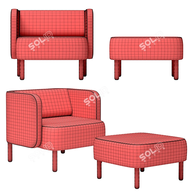  Cozy Comfort: Story Easy Chair & Pouf 3D model image 3