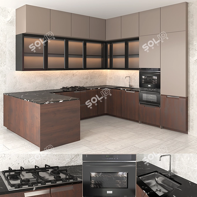 Modern Kitchen Design Set 3D model image 1