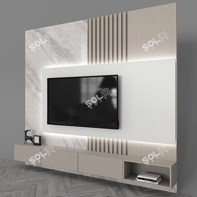 Modern TV Wall Unit 55" - Sleek Entertainment Center 3D model image 2