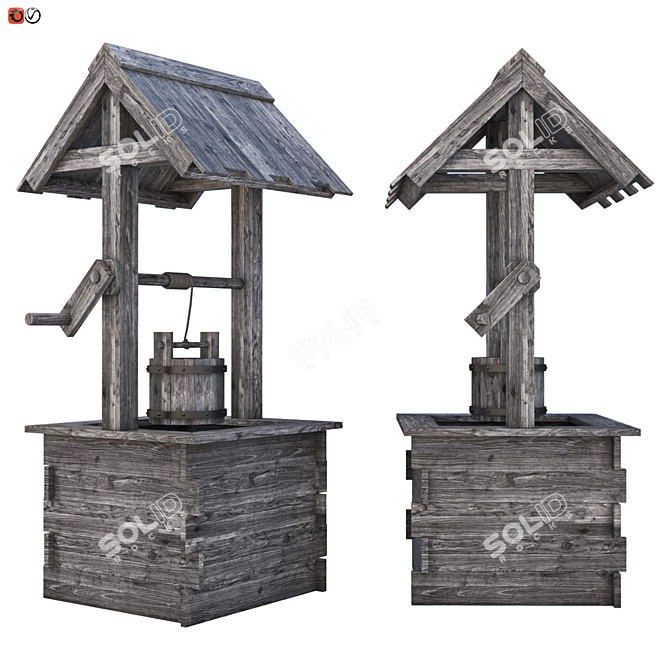 Wooden Garden Well: A Delightful Outdoor Decor 3D model image 1