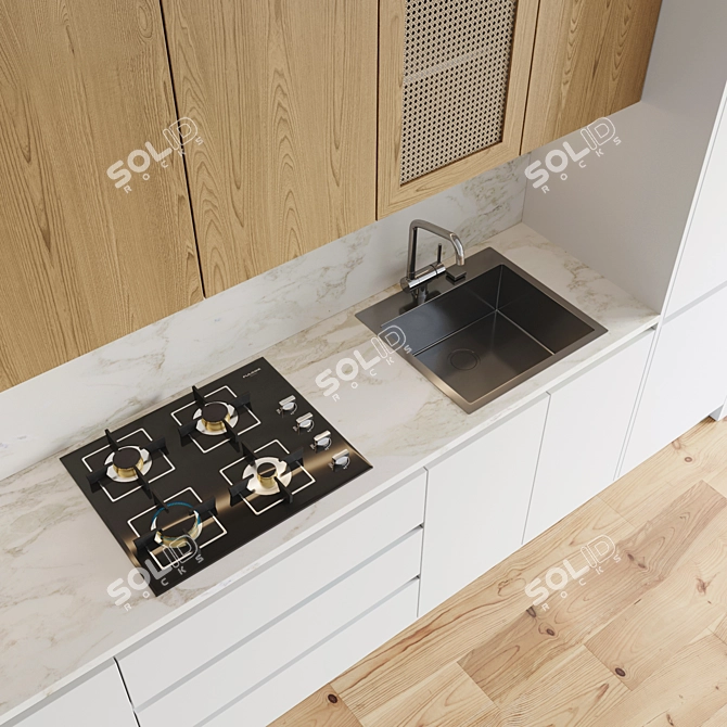 Modern Kitchen: Gas Hob, Oven, Sink & Hood 3D model image 2