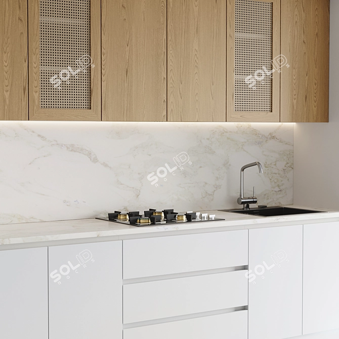 Modern Kitchen: Gas Hob, Oven, Sink & Hood 3D model image 4