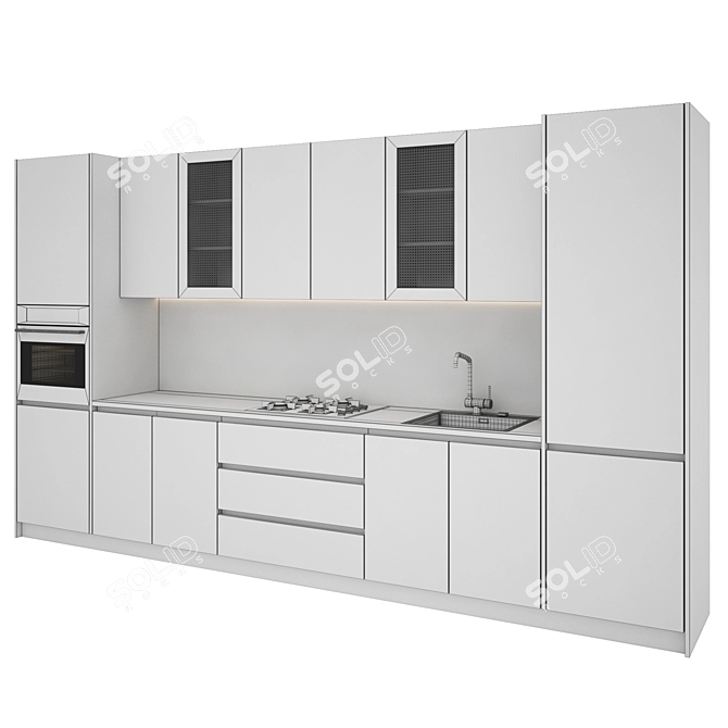 Modern Kitchen: Gas Hob, Oven, Sink & Hood 3D model image 5