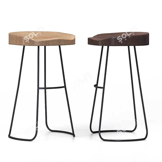 Rustic Metal and Wood Bar Stools 3D model image 2