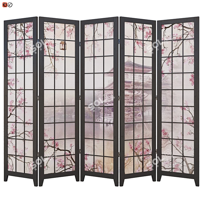 Chinese Blossom Folding Screen 3D model image 1