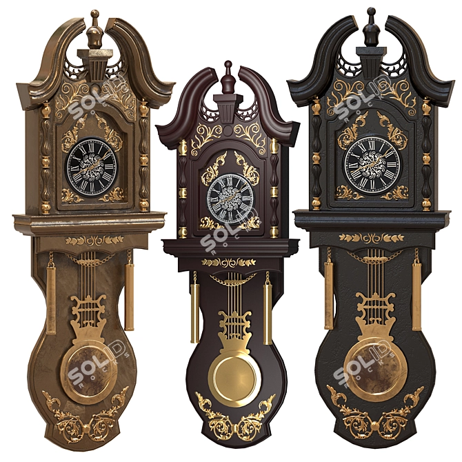 Vintage Timepiece: Stunning Antique Wall Clocks 3D model image 1