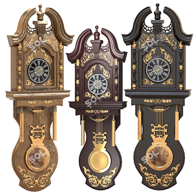 Vintage Timepiece: Stunning Antique Wall Clocks 3D model image 6