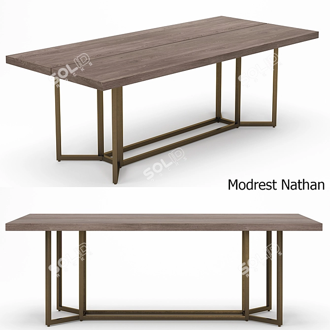 Modrest Nathan Modern Acacia Brass Dining Table 3D model image 4