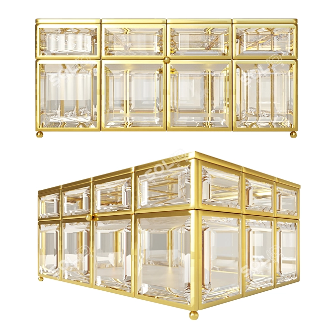 Glass & Golden Metal Jewelry Casket 3D model image 1