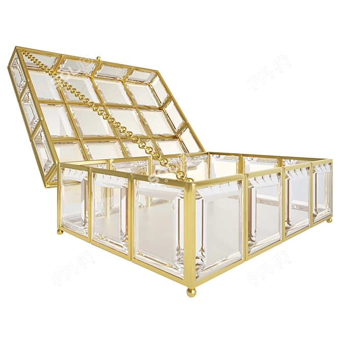 Glass & Golden Metal Jewelry Casket 3D model image 3