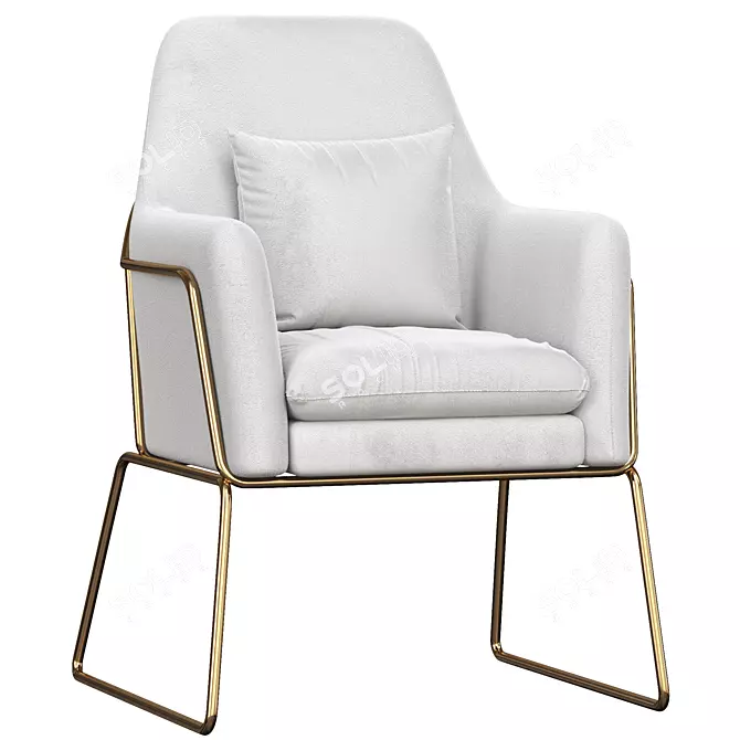 Modern Gray Velvet Accent Chair with Gold Legs 3D model image 1