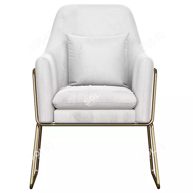 Modern Gray Velvet Accent Chair with Gold Legs 3D model image 2