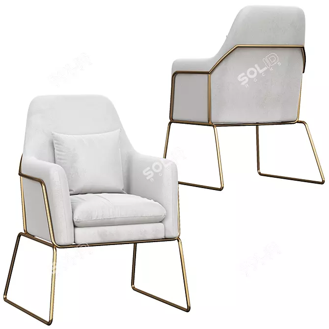 Modern Gray Velvet Accent Chair with Gold Legs 3D model image 4