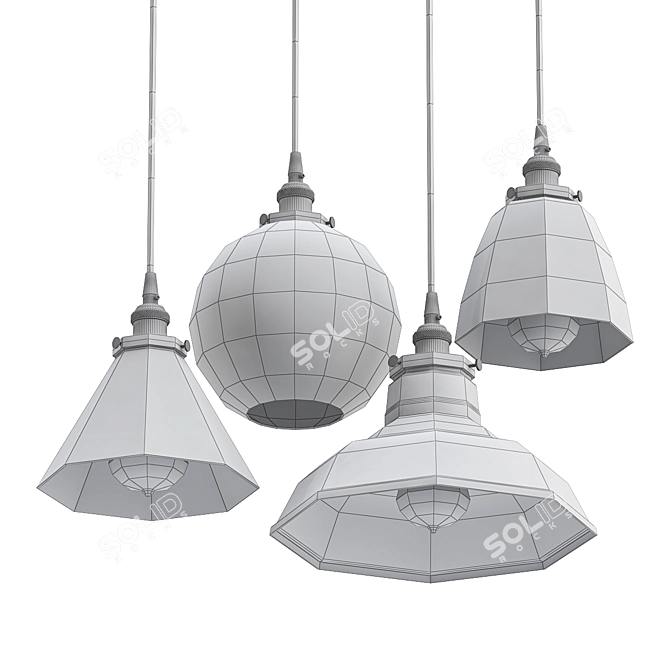 Retro Industrial Hanging Lamps 3D model image 2