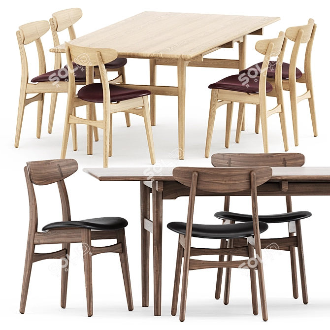 Scandinavian Design Set: CH327 Dining Table & CH30P Chair 3D model image 1