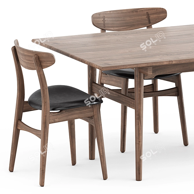 Scandinavian Design Set: CH327 Dining Table & CH30P Chair 3D model image 2