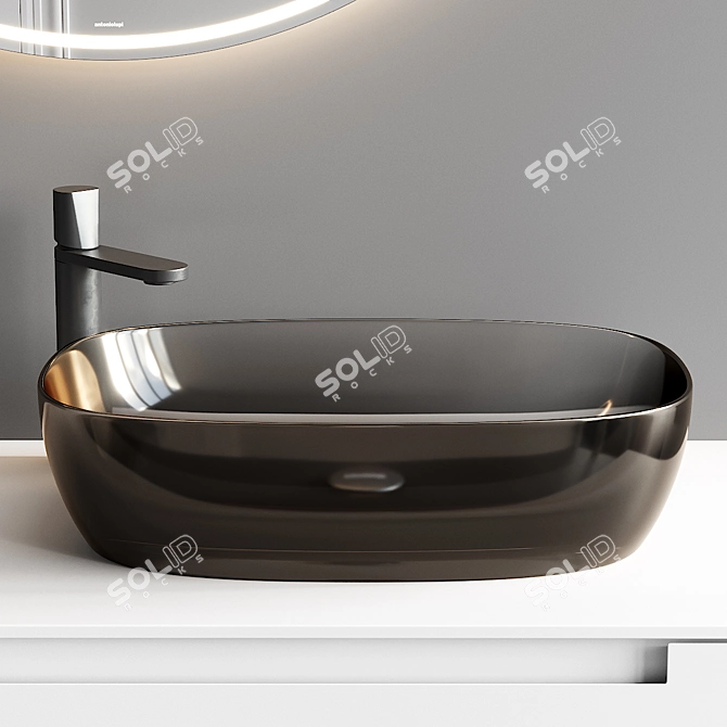 Designer Vanity Unit Set with Countertop Washbasin & Mirror 3D model image 3